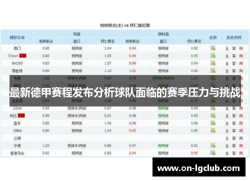 最新德甲赛程发布分析球队面临的赛季压力与挑战
