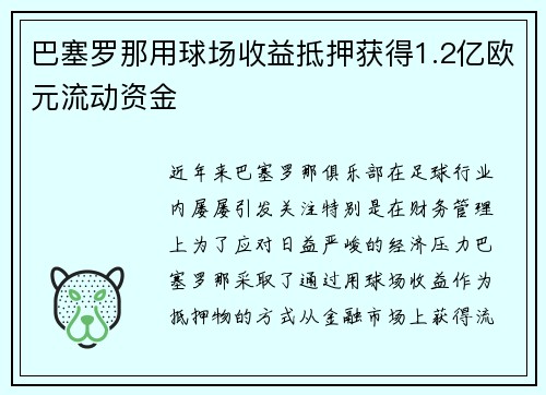 巴塞罗那用球场收益抵押获得1.2亿欧元流动资金 巴塞罗那用球场收益抵押获得1.2亿欧元流动资金
